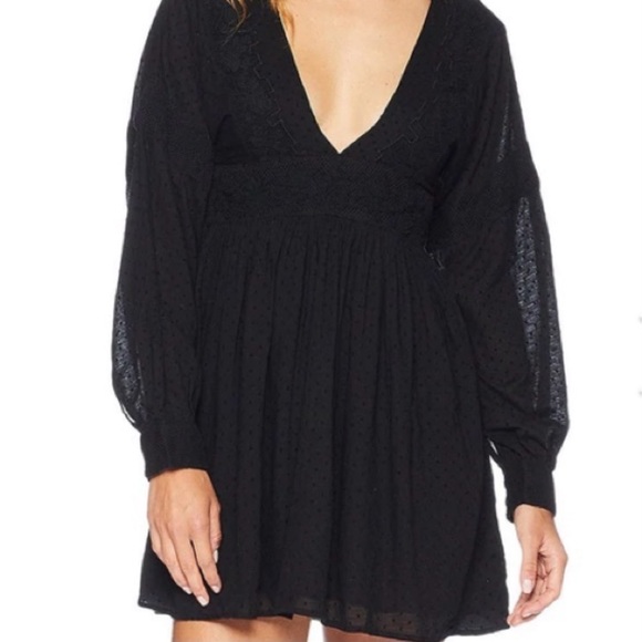 FREE PEOPLE Sugar Pie Black Eyelet Open Back V-Neck Dress Size Extra Small - Picture 6 of 7
